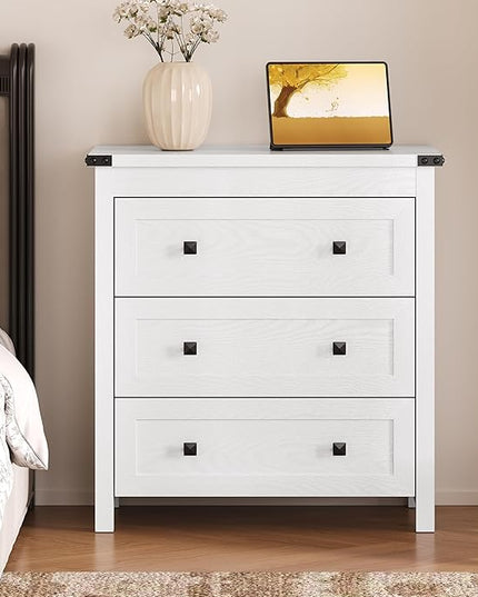 BORNOON 3-Drawer Dresser, Small Wooden Chest of Drawers with Metal Knobs, Water-Resistant Top, Storage Organizer with Anti-Tip Kit for Bedroom, Nursery, Living Room