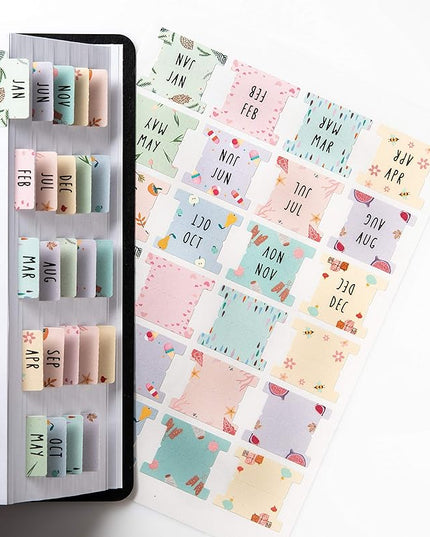 DiverseBee Laminated Planner Monthly Tabs, 24 Peel and Stick Tabs for Notebooks (12 Month Tabs and 12 Blank Tabs), Calendar Monthly Tab Stickers/Dividers (Assorted), Medium