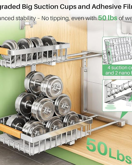 Under Sink Organizer, Stainless Steel 1-Pack 2 Tier Under Sink Organizers and Storage, Slide out Pull out Cabinet Shelf, Sliding Drawer for Kitchen Bathroom Pantry Cabinet Closet Organization Rack