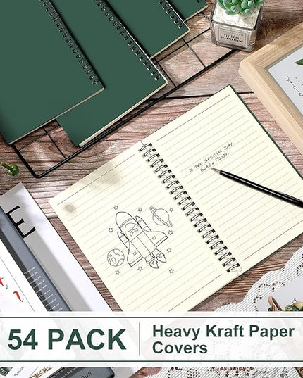 Yahenda Spiral Notebook Bulk A5 Journal Lined 8.3'' x 5.5'' Writing Composition Paper Small Notepad Subject Notebook for Students Office Business Back to School Supplies(Deep Green,54 Pcs)