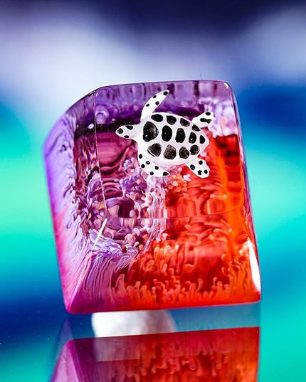 Sea Turtle Artisan Keycap Deep Purple and Hot Pink R1 SA Profile Custom Sea Creatures Keycaps 1U ESC Handmade Gaming Resin Key Cap Cherry MX Switch Compatible Mechanical Keyboard Turtle Lover Gift