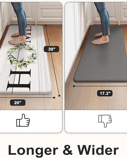 KIMODE Anti Fatigue Kitchen Mat Cushioned, Boho Farmhouse Kitchen Runner Rug, Non Slip Memory Foam Kitchen Mat for Floor, Waterproof Standing Desk Mat for Laundry Office Sink 20"x39" White