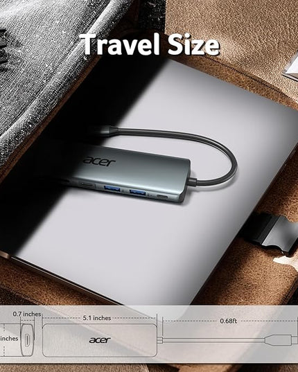 Acer USB C Hub, 7 in 1 Multi-Port Adapter for Laptop, 4K, HDMI Splitter with 2 USB A 3.1 & Type-C to HDMI Data Port, PD 100W Charging, SD Card Reader for Computer, Desktop, Space Grey