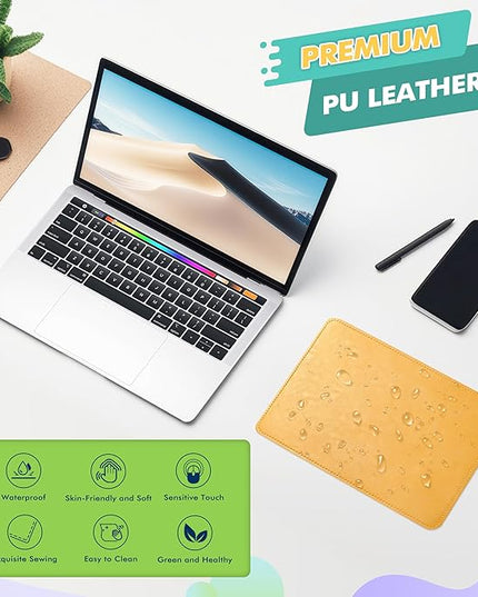PU Leather Mouse Pad with Stitched Edge, Micro-Fiber Base, Non-Slip Waterproof, 8x11Inch (Light Yellow)