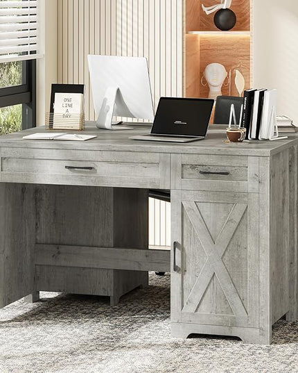 Vabches Farmhouse 51" Executive Desk,Computer Desk with Drawers and Storage Cabinet, Workspace for Home Office and Study.Grey