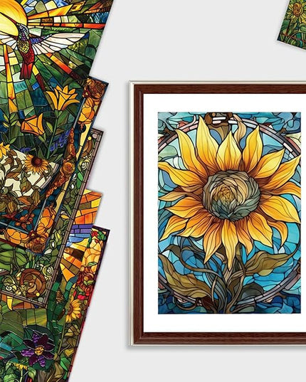 Scrapbook Paper,24 Sheets 6"x 6" Decorative Papers,Single-Sided Vivid Origami Decoupage Paper for Card Making,DIY Album, Hand Account & Travel Diary Craft Projects,Glass Sunflower
