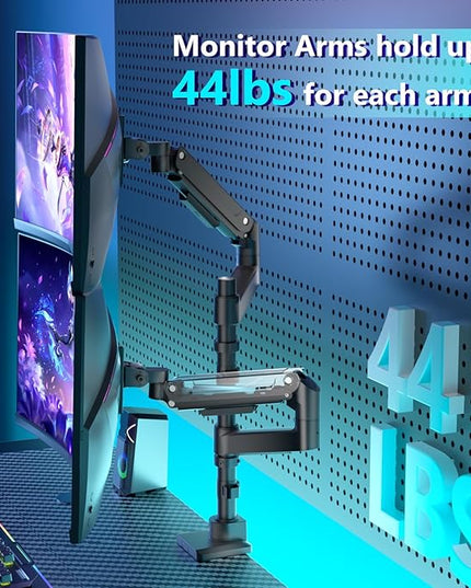 WALI Dual Monitor Mount for Ultrawide Heavy Duty Curved Monitor Stacking, Dual Monitor Arm Fits 17-49 Inch for Ultrawide Screens up to 44lbs, 49 inch Monitor Arm, Black