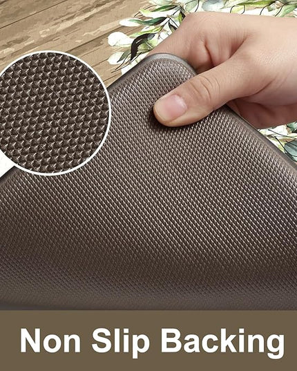 KIMODE Anti Fatigue Mats for Kitchen Floor,Farmhouse Rugs Sets of 2,Cushioned Carpet Non Slip for Laundry,Memory Foam Runner for Sink Office,Khaki 20"x47"+20"x32"