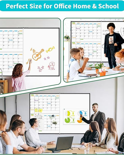 JILoffice Magnetic Foldable Dry Erase Calendar Whiteboard Combo, 2 Month Calendar Board & White Board 72 X 40 Inch, Black Aluminum Frame Wall Mounted Board for Office Home and School