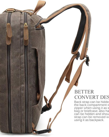 CoolBELL Laptop Messenger Bag Vintage Shoulder Bag Convertible Backpack Retro Briefcase Versatile Travel Bag Fits 17.3 Inch Laptop For Men Business (Waxed Canvas Brown)