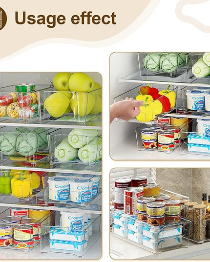 Clear Fridge Organizer, Refrigerator Organizer Bins with Handle, Freezer, Kitchen Cabinet, Pantry Organization, BPA Free Fridge Organizers (12.4 inch 4 Pack)