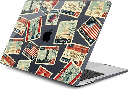 DONGKE Compatible with MacBook Pro 13 inch Case 2024 2023-2020 Release A2338 M2/M1 A2251 A2289 with Retina Display & Touch ID, Plastic Hard Shell & Keyboard Cover & Screen Film - Classic Stamps