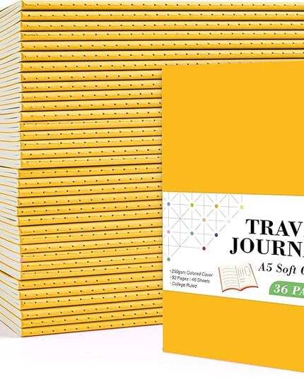 36 Pack Soft Cover Journal Bulk, Feela Lined Blank Travel Journal for Women Men Writing, Notebooks College Ruled for Work, Note Taking Notebook School Business Supplies, 8.2” x 5.5”, A5, Yellow