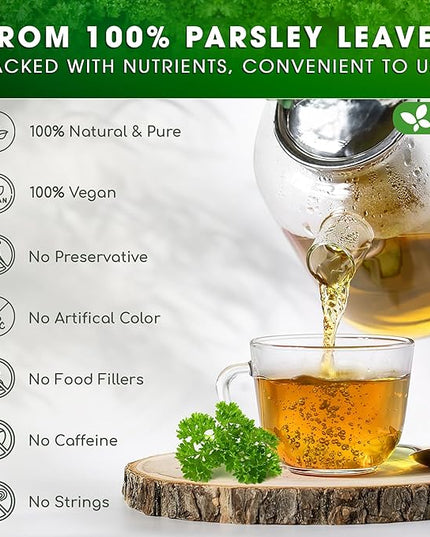 FreshDrinkUS, Premium 75 Parsley Leaf Tea Bags, 100% Natural & Pure from Parsley Leaves. Loose Leaf Parsley Herbal Tea. Made with Natural Material Tea Bags. No Sugar, No Caffeine, No Gluten, Vegan.