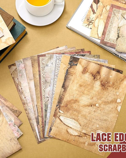 TaoBary 160 Pcs Stationery Paper Set 50 Double Sided Stationery Papers with 50 Matching Envelopes and 60 Round Dot Sticker, 10 Design(Lace Edged Scrapbook,5.5 x 8.25 Inch)