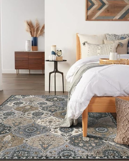 Lahome Moroccan Trellis Washable Area Rug, 5x7 Rugs for Living Room Indoor Non-Slip, Large Oriental Accent Throw Carpet for Bedroom Entryway Bathroom Office, Grey