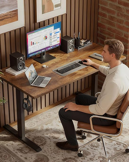 Klicelor 71 Inch Large Electric Standing Desk, Height Adjustable Office Desk, Sit Stand Up Computer Gaming Desk with Memory Preset, Three-Piece Desktop, Rustic Brown