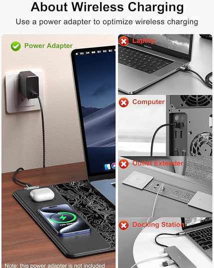 TopMade Mouse Pad with 15W Fast Wireless Charging, 31.5"x15.75" XXL Large Gaming Waterproof Desk Pad with Ultra-Smooth Surface, Non-Slip Base, Computer Desk Mat, Black Topographic Map #3