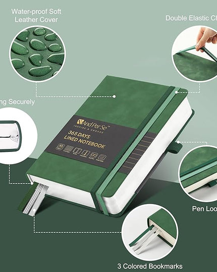 &And Per Se Lined Journal Notebook, 365 Pages, A5, 5.7'' x 8'' 100GSM Thick Paper, Journals for Writing, Hardcover Notebooks for Women Men (Green)
