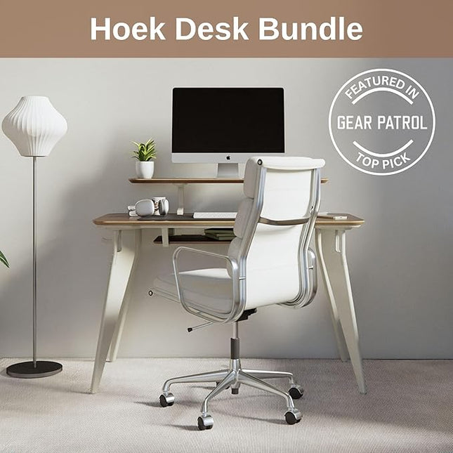 HOEK Desk Bundle, Modern Home Office Desk with 47.5" x 23", Integrated Monitor Shelf, Storage Shelf, Wall Cleat and Hook, Space-Saving, Portable Collapsible Table for Work and Study (Black/Black)