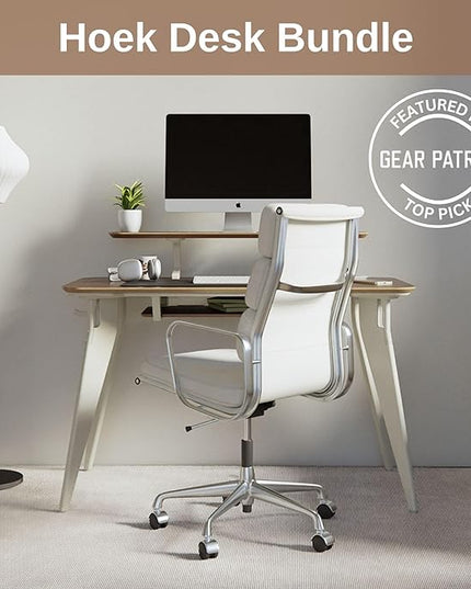 HOEK Desk Bundle, 47.5" x 23", Modular Collapsible Workstation with SNAP Assembly, Monitor Shelf, Under Shelf, Side Hook and Wall Cleat, Portable Folding Computer Desk for Home Office (Walnut/White)