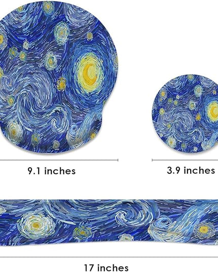 Britimes Ergonomic Mouse Pad Set with Wrist Rest Abstract Night Sky Non-Slip Rubber Base Wrist Cushion Support and Coasters Mousepad with Wrist Support for Computer Keyboard and Desk