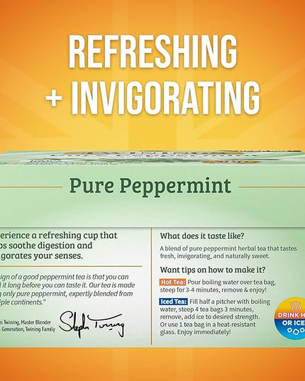 Twinings Pure Peppermint Herbal Tea Individually Wrapped Bags, 50 Count (Pack of 6), Fresh Minty Flavour, Naturally Caffeine-Free, Enjoy Hot or Iced, 300 Teabags
