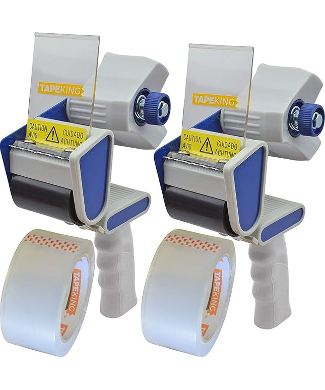 Tape King Packing Tape Dispenser Gun - Handheld Tape Gun with 2 Bonus Clear Packaging Tape (2 Inch Wide) - Shipping Tape for Sealing, Storing, and Moving Boxes, 2 Pack