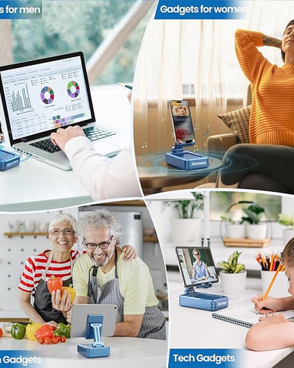 JTEMAN Phone Stand with Wireless Bluetooth Speaker, HD Surround Sound Bluetooth Speaker for Desk Perfect for Home Kitchen Gadgets Gifts,Compatible with iPhone/ipad/Samsung Galaxy(Blue)