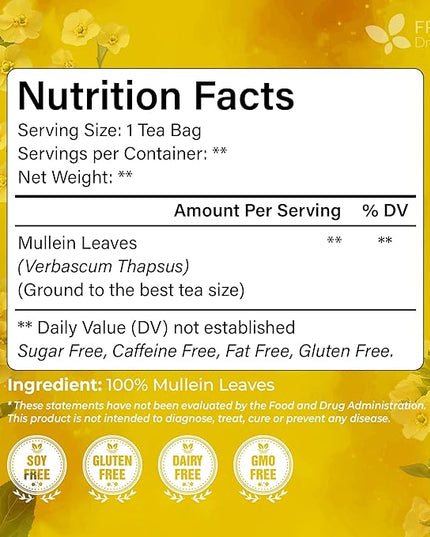 FreshDrinkUS, Premium 10 Mullein Leaf Tea Bags For Lungs, 100% Natural & Pure from Mullein Leaves. Loose Leaf Mullein Herbal Tea. Made with Natural Material Tea Bags. No Sugar, No Caffeine, No Gluten, Vegan.