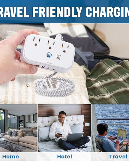 Cruise Approved Power Strip Non Surge Protector with 3.3 ft Travel Extension Cord and USB Ports [2 USB, 2 USB-C, 3 AC] Cruise Ship Essentials for Carnival, Princess, & Major Cruise Lines 2026 & 2027