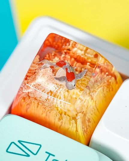 Kohaku Koi Artisan Keycap Orange Sea Coral Reef R1 SA Profile Custom Keycaps 1U ESC Handmade Gaming Resin Key Cap Cherry MX Switch Compatible Mechanical Keyboard Koi Lover Gift