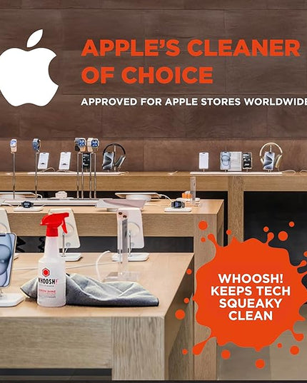 WHOOSH! Screen Shine Pro 16.9 fl oz Refillable Screen Cleaner for TV, OLED, and Monitors – Streak-Free Spray with Microfiber Cloth – Safe for Flat Screen, LCD, Smart Displays – Non-Toxic and Odorless