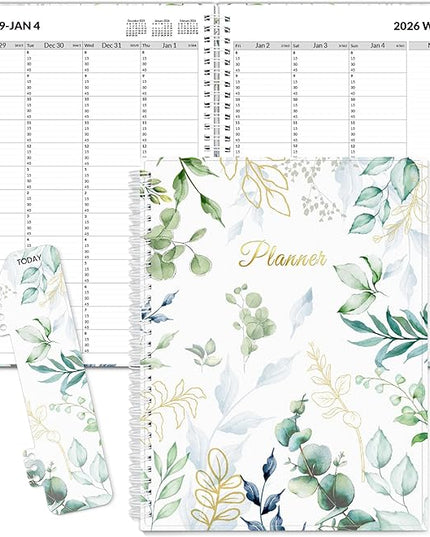 SUNEE 2026 Appointment Book 15-Minute Time Block - Daily, Weekly & Monthly Spiral Planner with Note Section - Thick Paper, Lay-Flat Bound - 8.5 x 11 for Office, School, Men & Women, Greenery