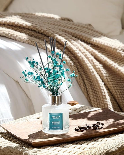 Airkeep Reed Diffuser Set,3.38 fl oz (100 ml) - Ocean Mist&Sea Salt Oil Diffusers with 8 Reed Sticks,Home Fragrance Reed Diffuser for Bathroom Shelf Decor