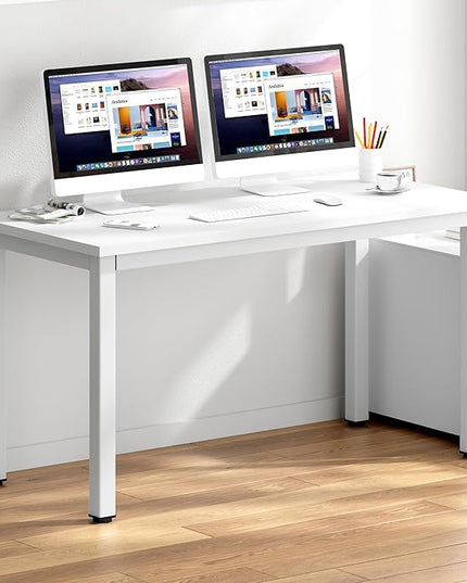 DlandHome Large Computer Desk, Composite Wood Board, Decent and Steady Home Office Desk/Workstation/Table 54.3inch White White