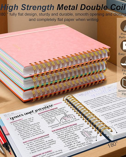 Hardcover Spiral Notebook 8.5"x11" Journal Notebook with Tabs and Removable Dividers 300 Pages 5 Subject Notebook College Ruled, Faux Leather Spiral Bound Notebook for Women School Work(Dark Blue)