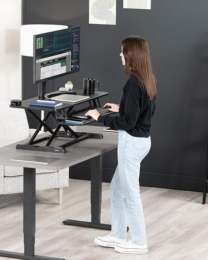 VIVO 42 inch Desk Converter, K Series, Height Adjustable Sit to Stand Riser, Dual Monitor and Laptop Workstation with Wide Keyboard Tray, Black, DESK-V042KB