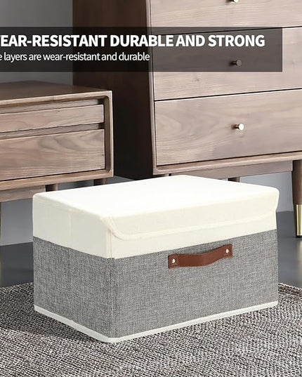 9 Pack Decorative Storage Bins Containers & Fabric Bins with Lids Storage Baskets for Shelves Drawers, Desktop, Closet, Playroom, Classroom, Office, Bedroom, Home, Garage (white/grey, 14.9X10X10)
