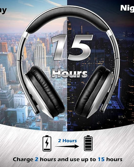 August EP650 Bluetooth Wireless Over-Ear Headphones with aptX Low Latency, NFC, Multipoint Pairing, Wired Option, Built-in Microphone - Silver