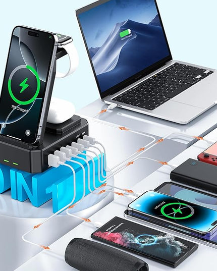 300W Charging Station for Multiple Devices Apple,10 in 1 Wireless Charger for iPhone,GaN III USB C 65W PD Fast Charging Stand Dock for MacBook,iWatch&Airpods (Wireless Charging Only for Apple)