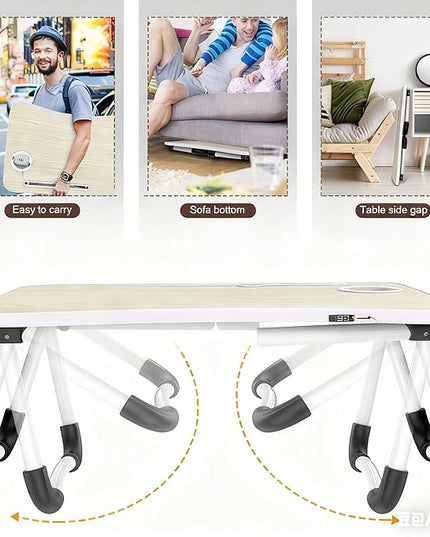 Fayquaze Portable Foldable Laptop Bed Desk with Storage Drawer and Cup Holder - Lap Desk Laptop Stand Tray Table for Eating, Reading and Working
