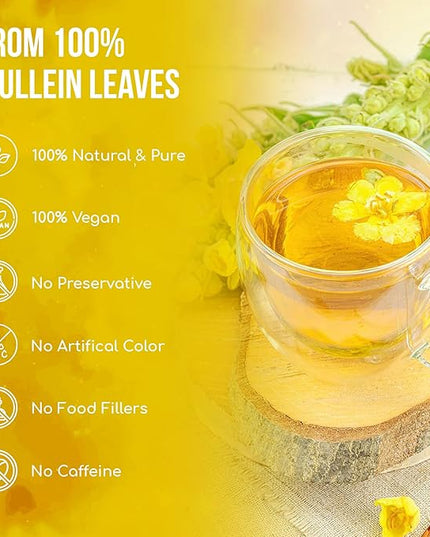 FreshDrinkUS, Premium 120 Mullein Leaf Tea Bags For Lung, 100% Natural & Pure from Mullein Leaves. Loose Leaf Mullein Herbal Tea. Made with Natural Material Tea Bags. No Sugar, No Caffeine, No Gluten, Vegan.