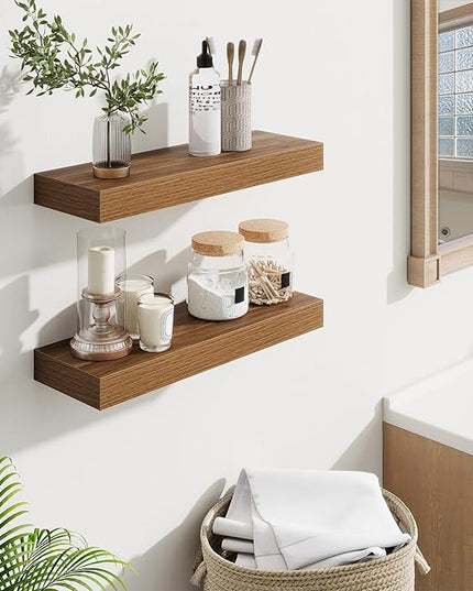 Fun Memories Floating Shelves Bathroom for Wall Mounted Shelves, 20 Inch Wood Shelf Set of 2, Home Storage & Display Decor, Walnut