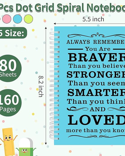 4Pcs Spiral Dotted Notebook,Inspirational Gifts A5 Dot Grid Spiral Notebook for Work & Sketching,Perfect for Office School Home Supplies,160 Pages (4, Dot Grid mix Light)