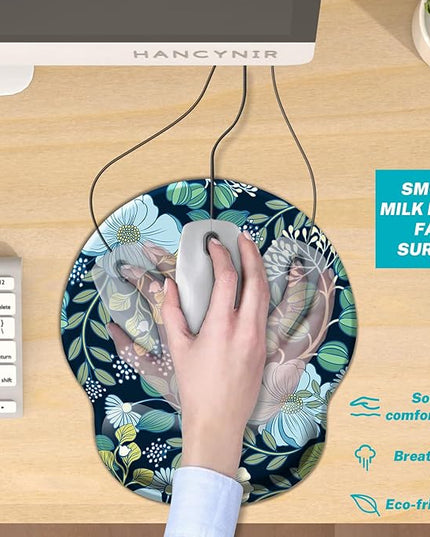 Floral Flower Mouse Pad with Wrist Rest, Ergonomic Cute Gel Mousepad Wrist Support, Computer Gaming Mouse Pad with Pain Relief Non-Slip PU Base for Desk Accessories Home Office Decor Supplies