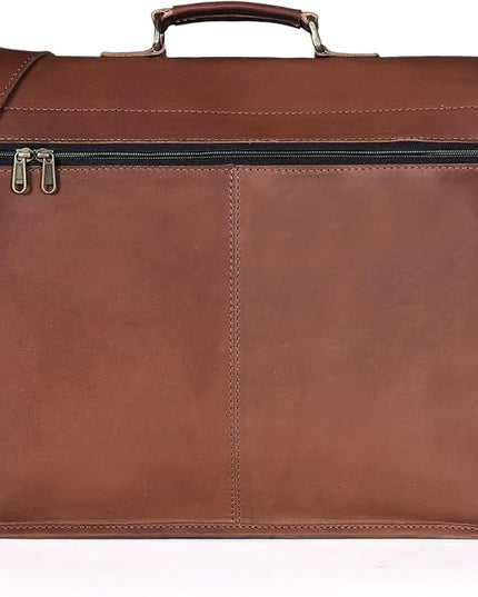18 Inch Buffalo Leather Laptop Briefcase for Men Vintage Handmade Leather Messenger Bag for Work, Travel & Business – Rustic Brown Full Grain” Best Computer Satchel School distressed Bag