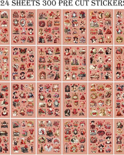 Auguro Vintage Ephemera Sticker 24 Sheets precut 300 washi Stickers Paper Journal Stickers for Adults People Scrapbook Stickers Scrapbooking Supplies