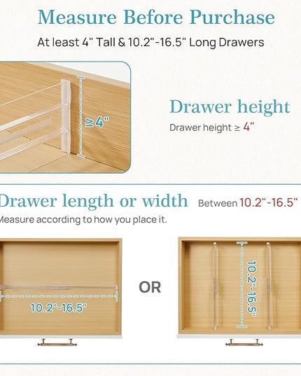 Vtopmart 4 Pack Drawer Dividers for Clothes, 4" High 10.2"-16.5" Adjustable Expandable Dresser Drawer Organizer, Clear Plastic Separators for Dresser, Baby Clothing, Underwear, Cosmetic, Toiletries