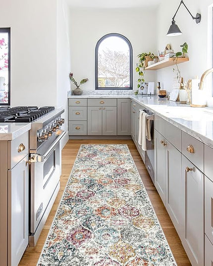 Lahome Moroccan Hallway Rug, 2'5''x8' Kitchen Runner Rugs Non Skid Washable Runners for Hallways, Ultra-Thin Oriental Carpet for Entryway Laundry Room Bedroom Bathroom, Aqua/Multi